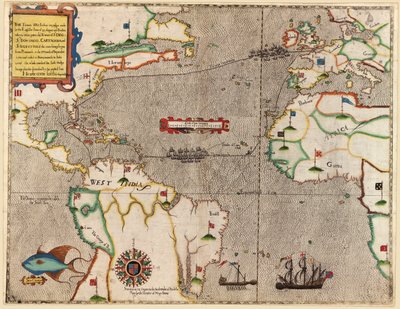 Route von Drakes Reise über den Atlantik, 1586 von Baptista Boazio